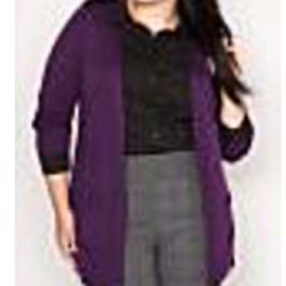 CARDIGAN, DARK PURPLE, SIZE 6X, VEE NECK, FRONT BUTTONS, POCKETS, ADDITION ELLE,